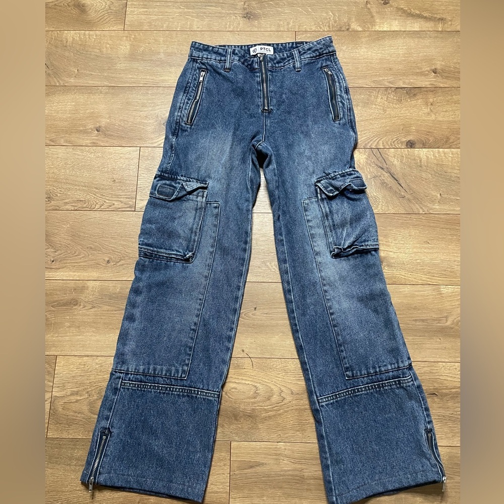 Y2K PTCL Denim Cargo Jeans - Size 24 - Picture 2 of 9